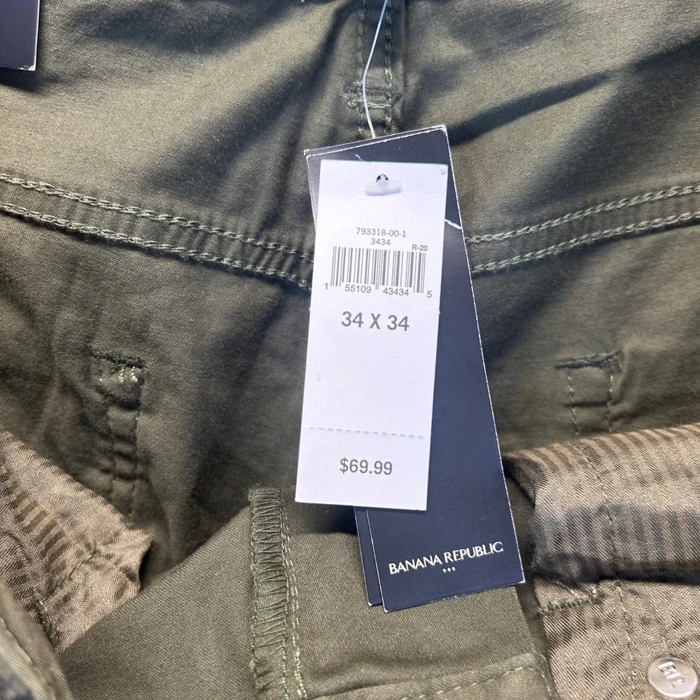 Banana Republic Mens Straight Leg Pants 34x34 Olive Green Cotton Stretch 793318